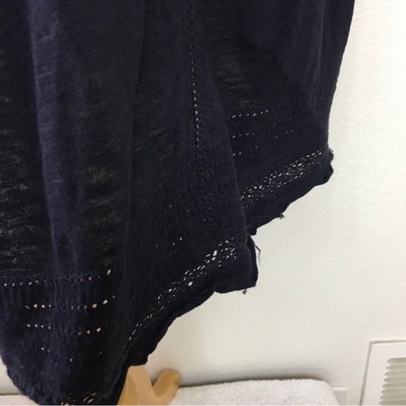 Free People Navy Floral Embroidered Cutout Shoulder Tunic Top Size Large Hippie - Picture 10 of 16